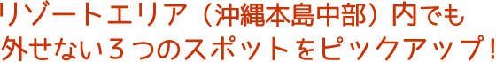 リゾートエリア（沖縄本島中部）内でも外せない３つのスポットをピックアップ！