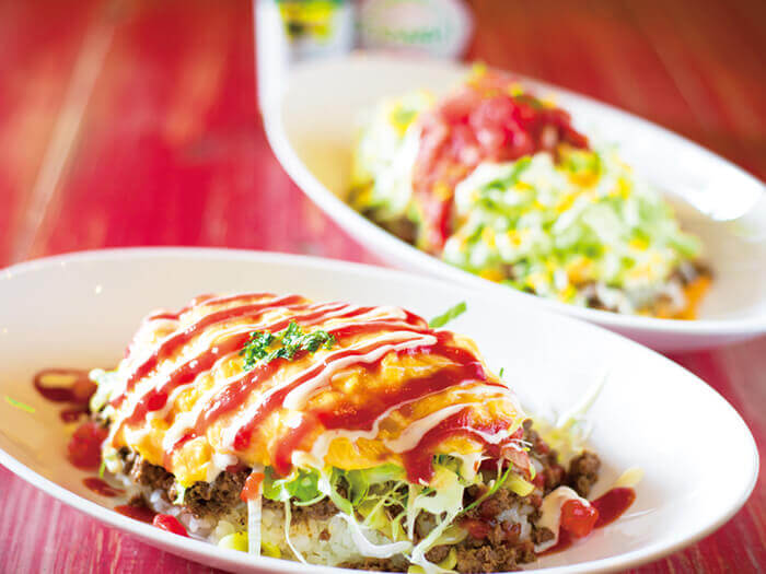 Fully cured “taco rice” covered with fluffy omelet