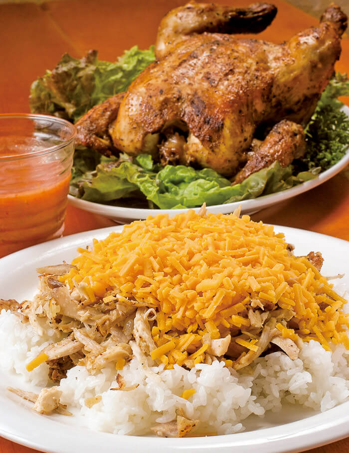 Chicken cheese rice: famous Yanbaru roast chicken topped with cheese