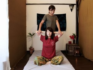 Traditional Thai massage; it relieves tension by stretching and giving shiatsu.