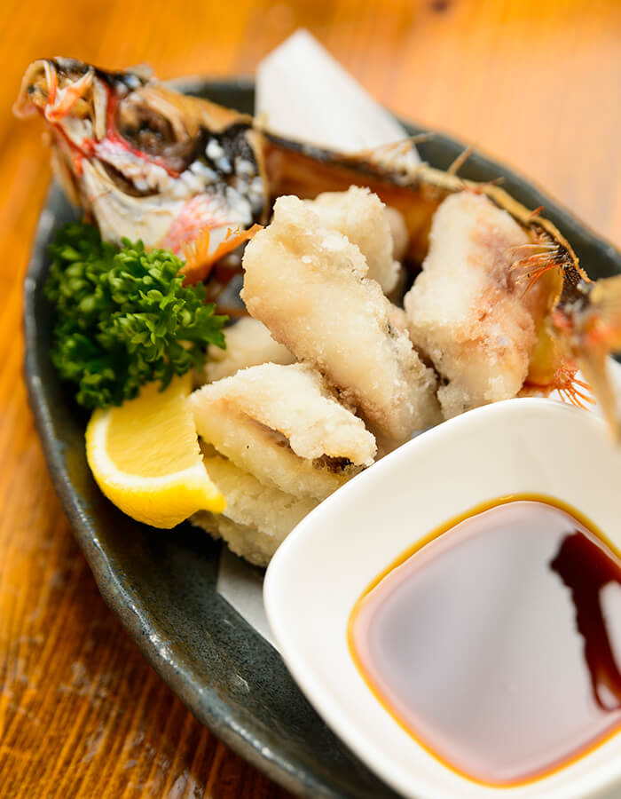 Fried gurukun (double-lined fusilier), a popular Okinawan fish.