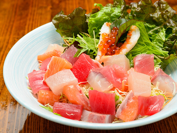 Seafood salad comes with lots of fresh fish.